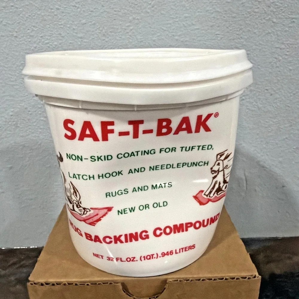 Vintage Saf-T-Bak Rug Backing Compound 1 Quart Non-Skid Rug Treatment NOS